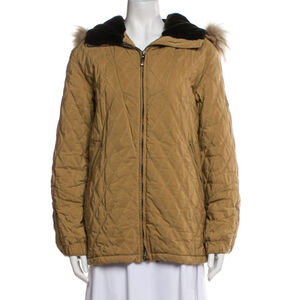 POST CARD Women’s Luxury Quilted Jacket with Fur Trimmed Collar Biege/Brown 8